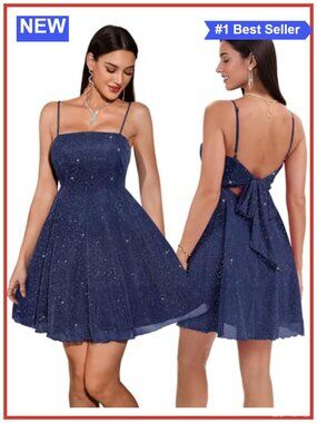 Sparkly Sequin Mini Homecoming Dress Bow Tie Back Cocktail Party